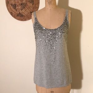 Cotton& cashmere tank top w/ sequins upper bodice